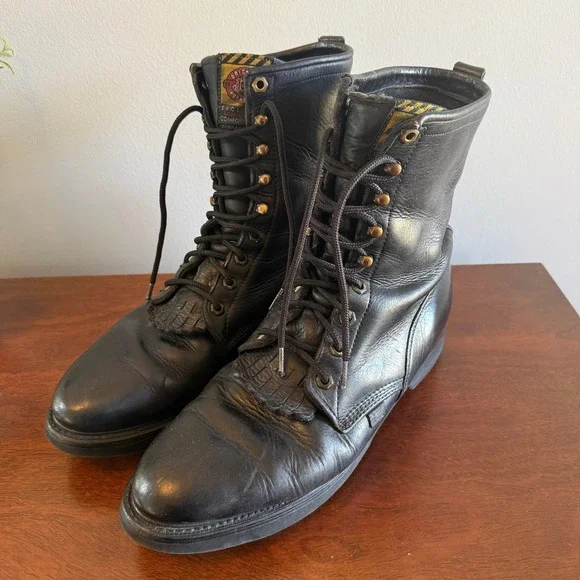Justin Drennan 763 Men's Black Leather Work Boots | Size 12.5 - Picture 1 of 7